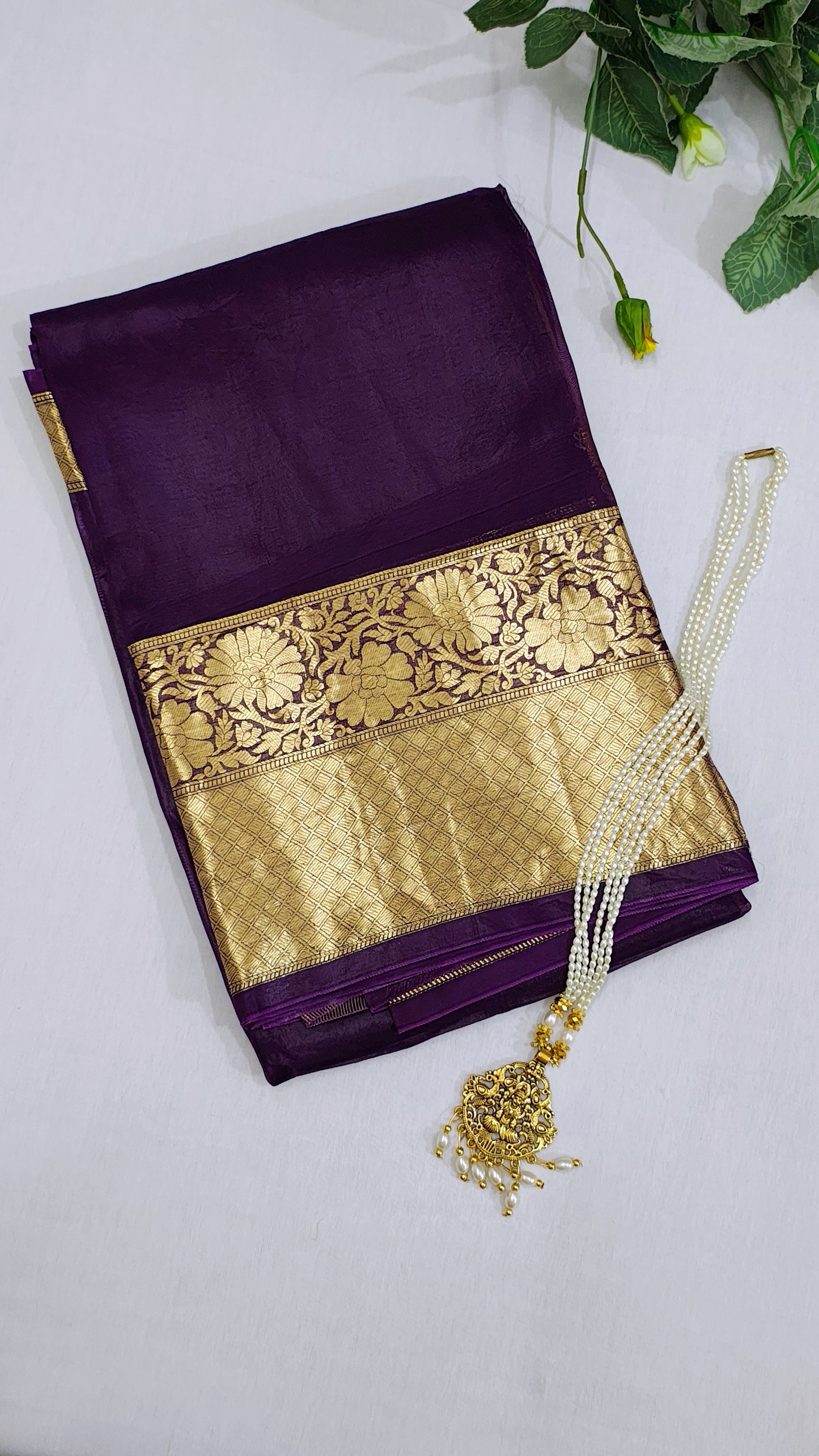 Pure Tissue Digital Print Purple Saree With Unstitched Blouse