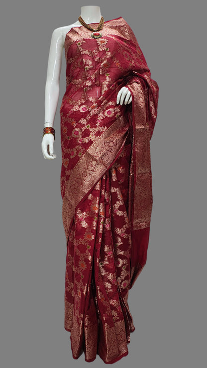 Banarasi Georgette Meena Jal Saree With Unstitched Blouse