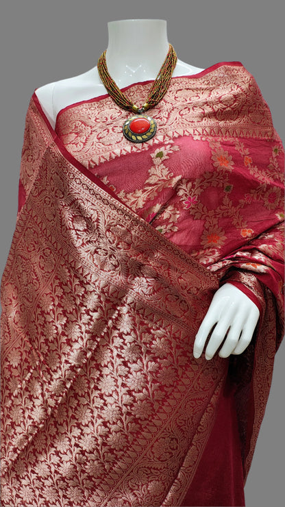 Banarasi Georgette Meena Jal Saree With Unstitched Blouse