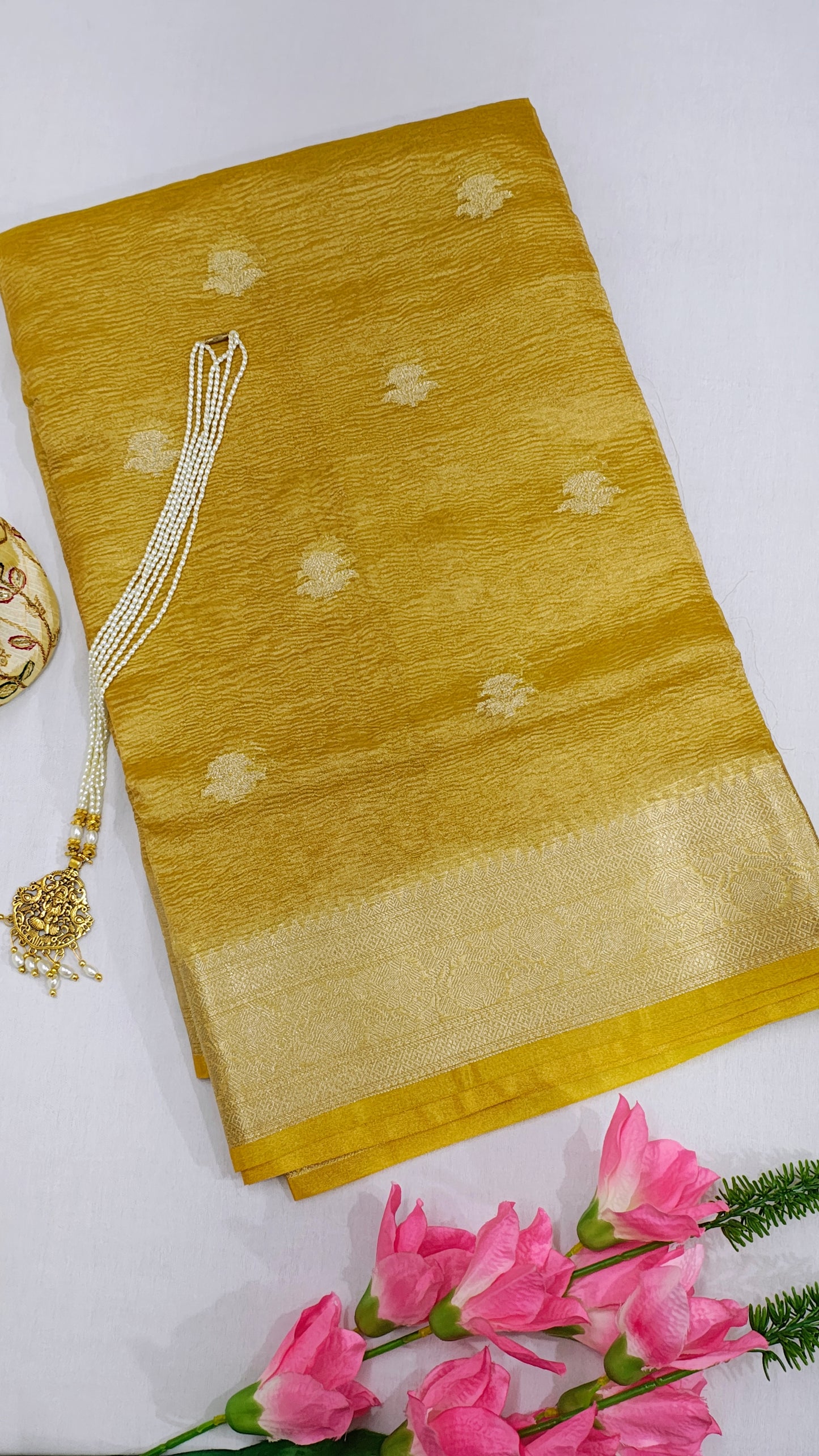 Banarasi Tissue Crush Buti Saree With Unstitched Blouse