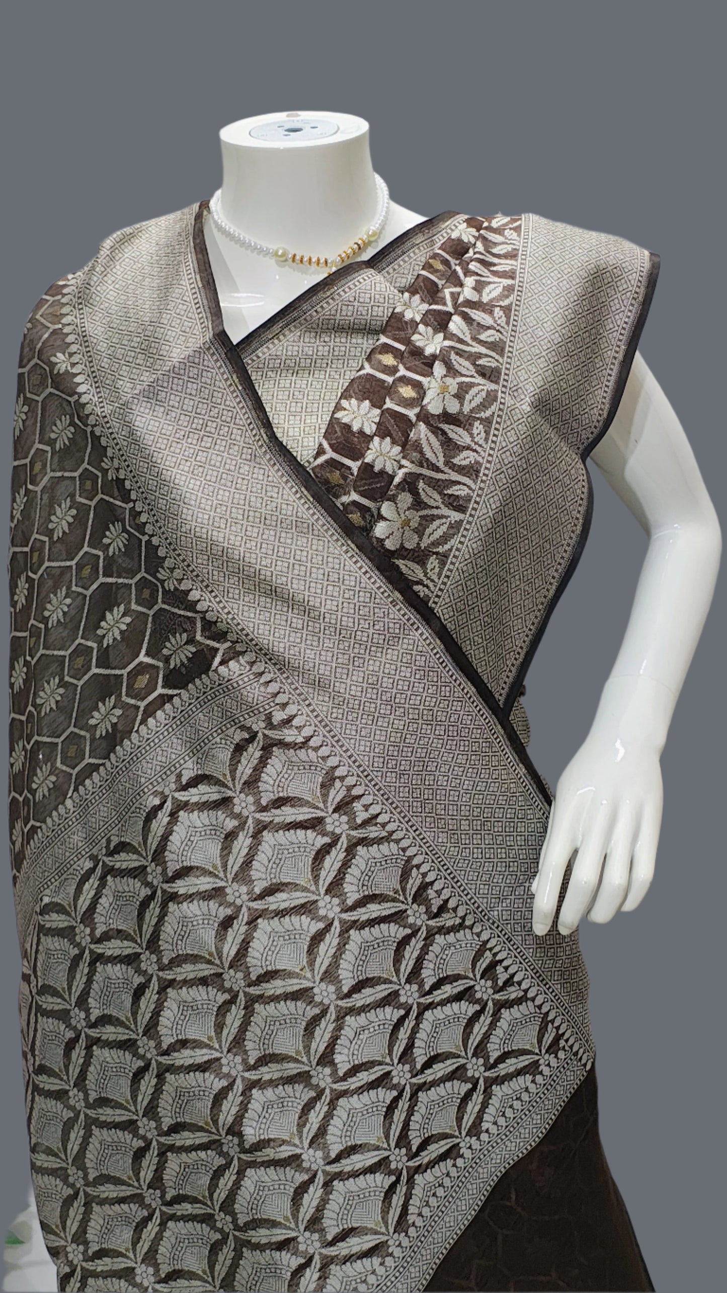 Banarasi Cotton Silk Brown Saree With Unstitched Blouse