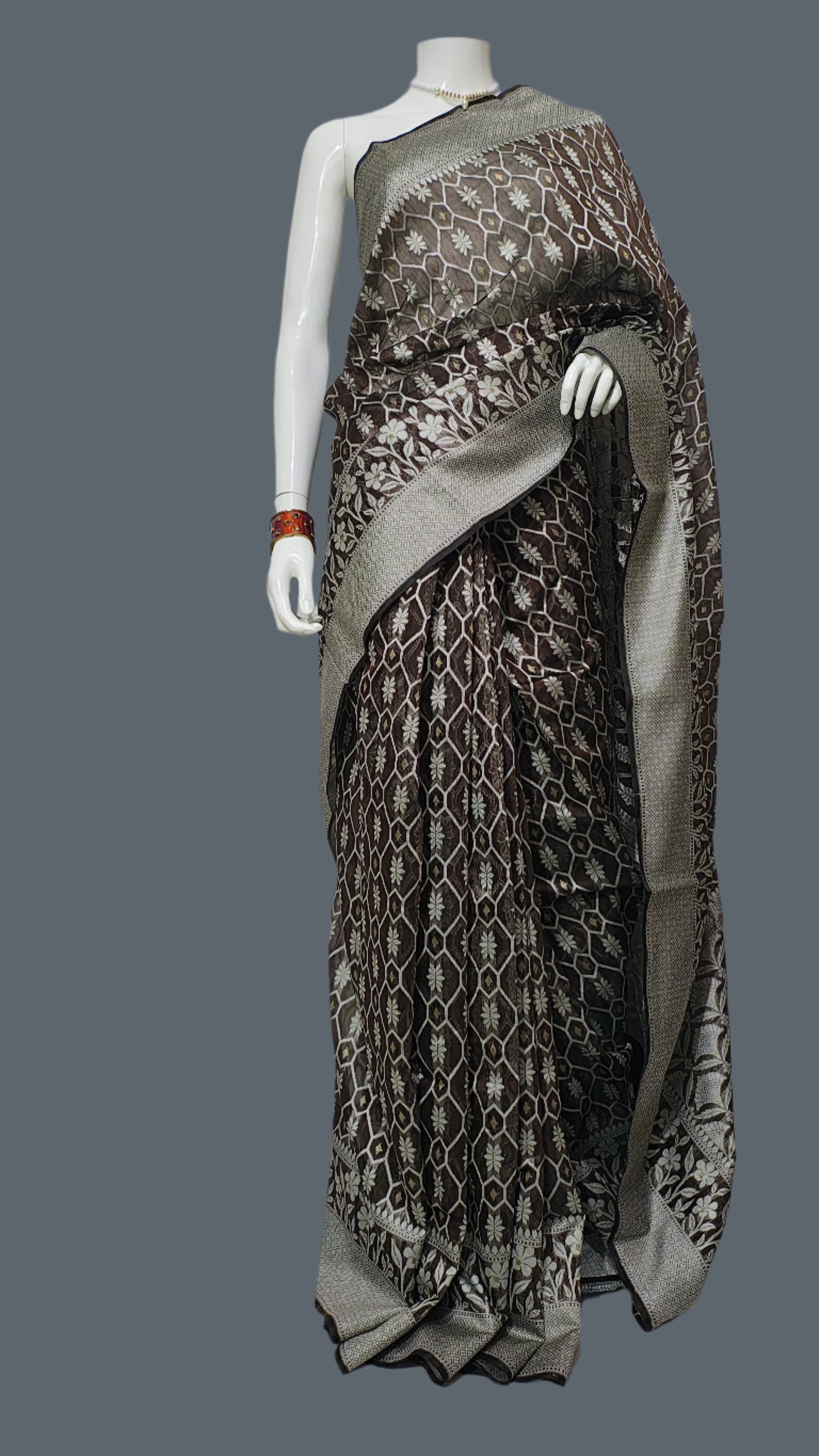 Banarasi Cotton Silk Brown Saree With Unstitched Blouse