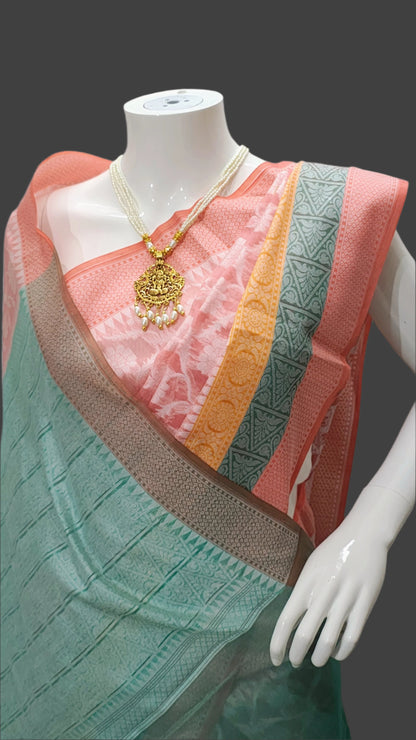 Banarasi Cotton Silk Peach color Saree With Unstitched Blouse