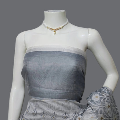 Banarasi Cotton Silk Grey Saree With Unstitched Blouse