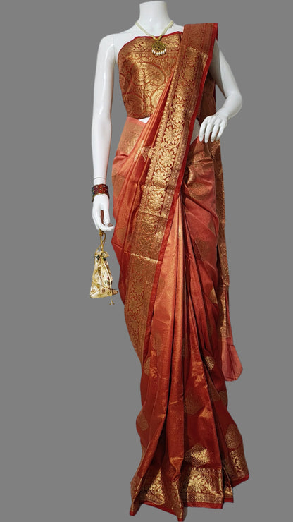 Banarasi Lama Tissue Shaded Dye Saree With Unstitched Blouse