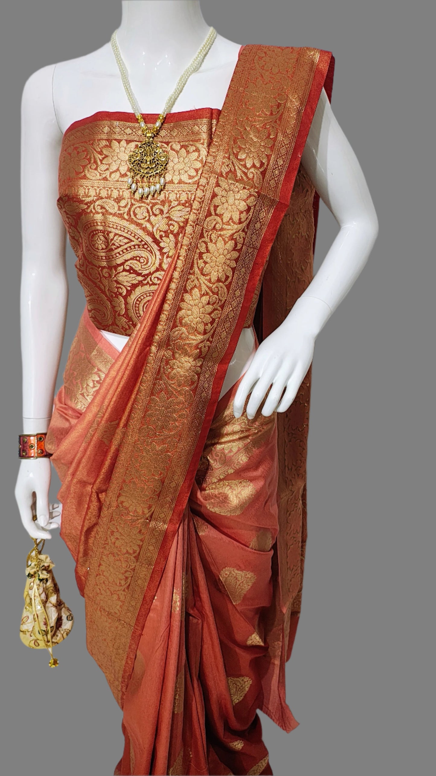 Banarasi Lama Tissue Shaded Dye Saree With Unstitched Blouse