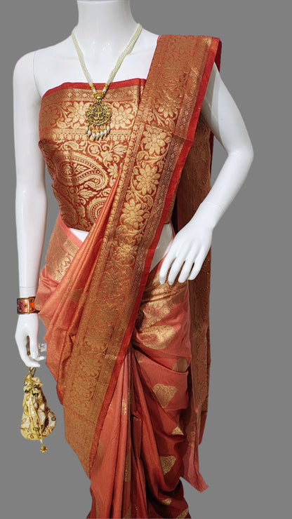 Banarasi Lama Tissue Shaded Dye Saree With Unstitched Blouse