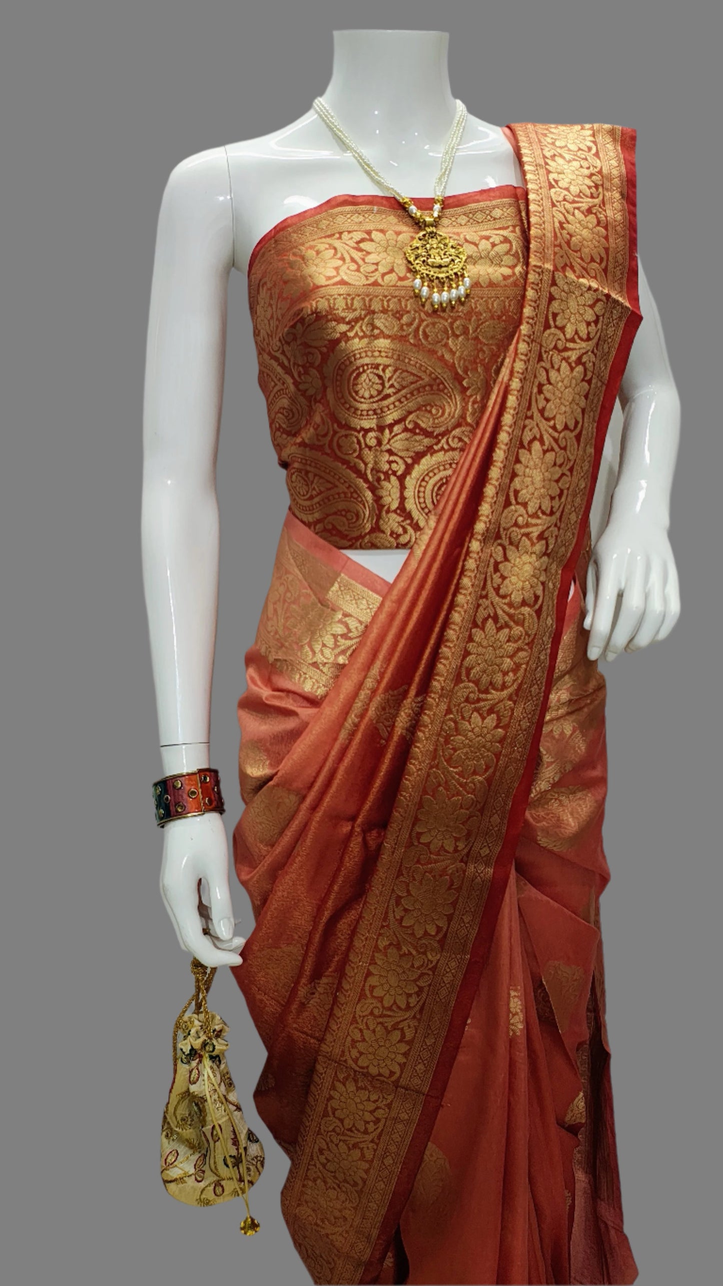 Banarasi Lama Tissue Shaded Dye Saree With Unstitched Blouse