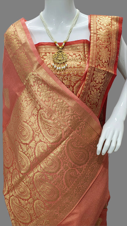 Banarasi Lama Tissue Shaded Dye Saree With Unstitched Blouse