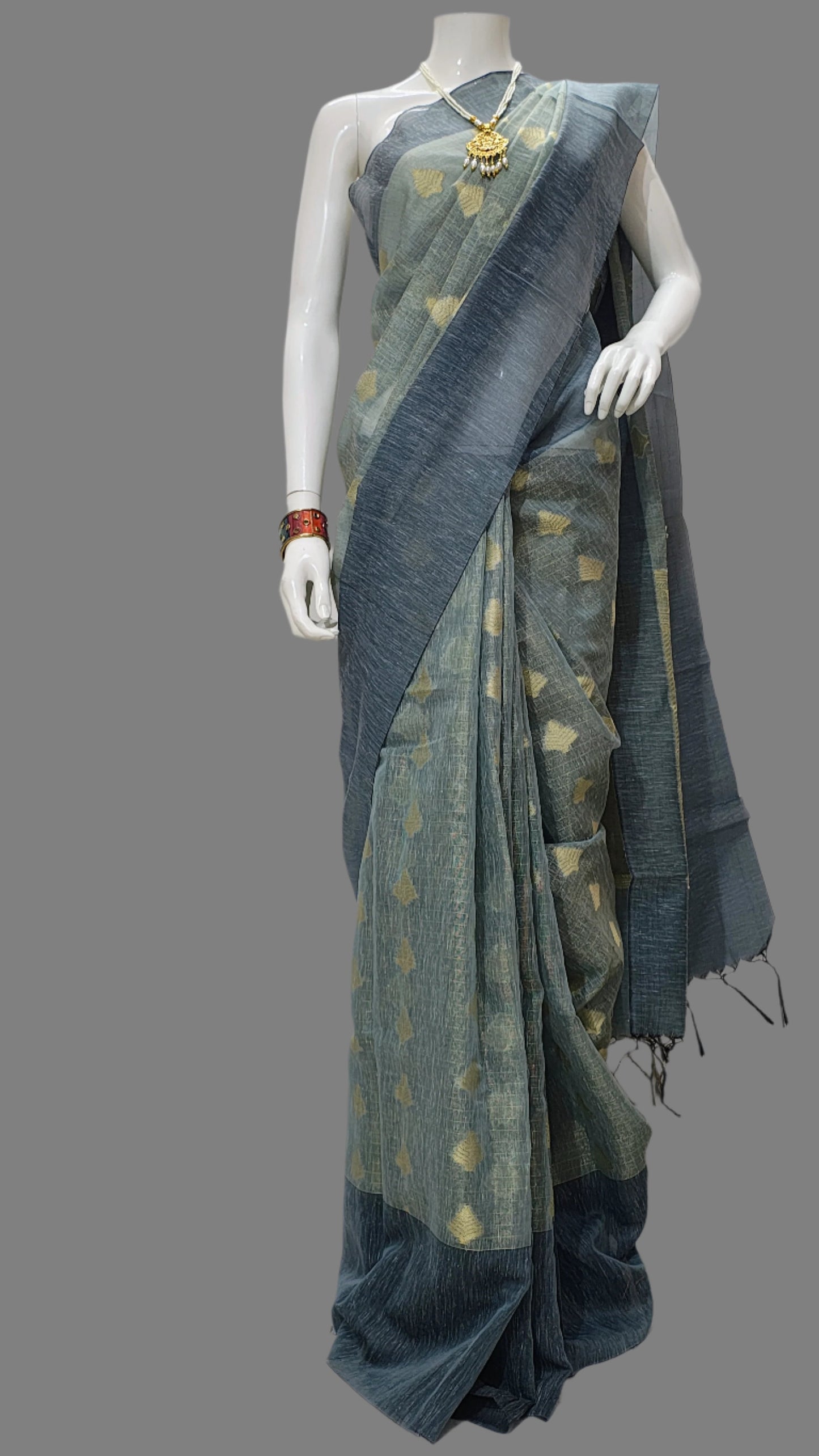 Banarasi Cotton Khichha Border Saree With Unstitched Blouse