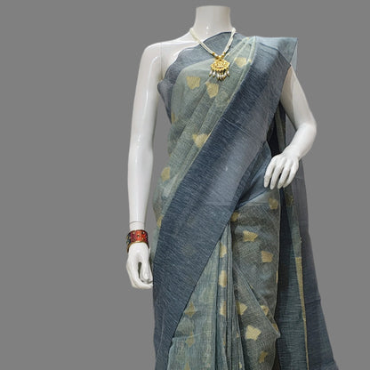 Banarasi Cotton Khichha Border Saree With Unstitched Blouse