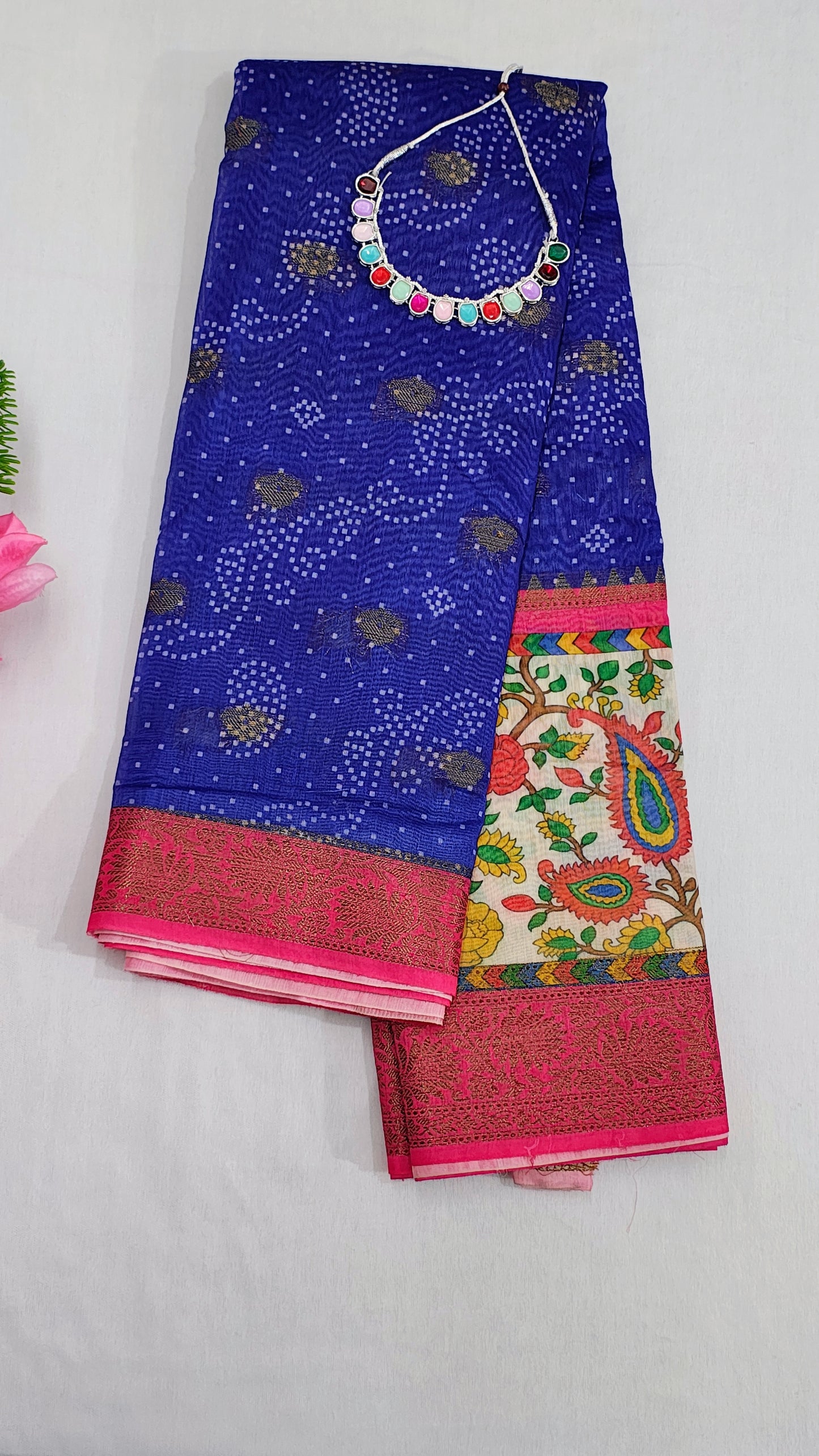 Blue Chanderi Cotton Digital Print Banarasi Saree