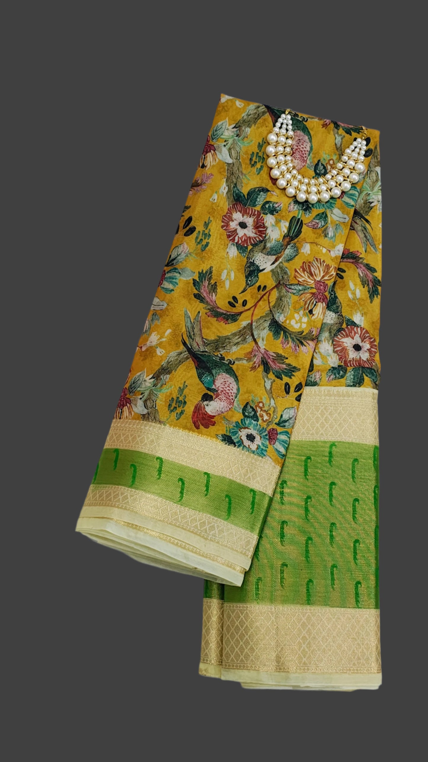 Yellow Worm Silk Muniya Digital Print Banarasi Saree