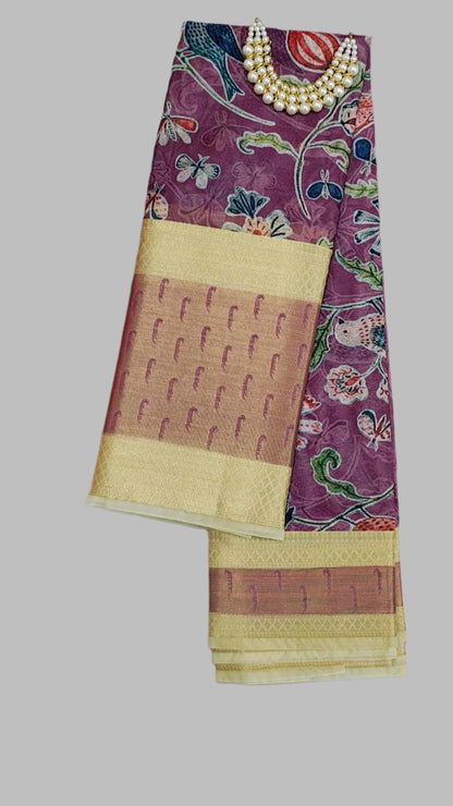 Purple Worm Silk Muniya Digital Print Banarasi Saree