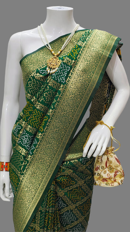 Green Cotton Silk Alwar Weaving Banarasi Saree With Unstitched Blouse