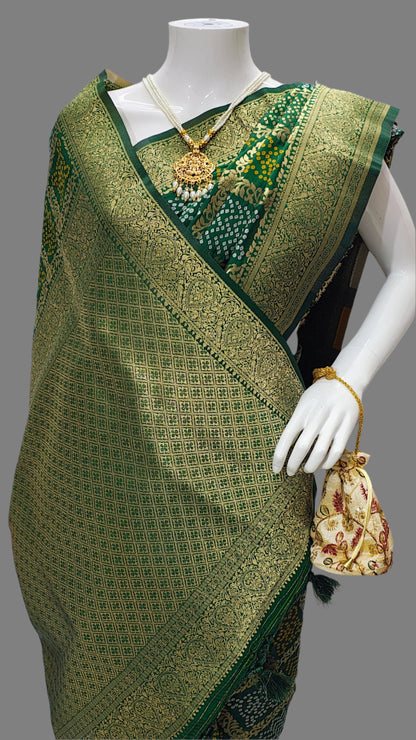 Green Cotton Silk Alwar Weaving Banarasi Saree With Unstitched Blouse