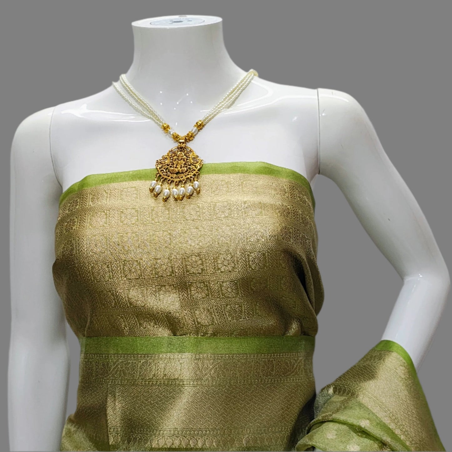 Light Green Tissue Gold Alwar Pattola Banarasi Saree