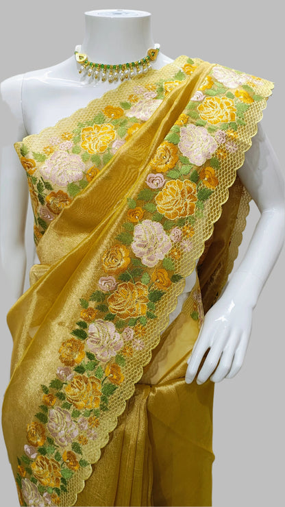 Banarasi Tissue Cutwork Saree With Unstitched Blouse