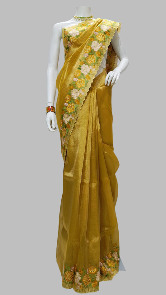 Banarasi Tissue Cutwork Saree With Unstitched Blouse