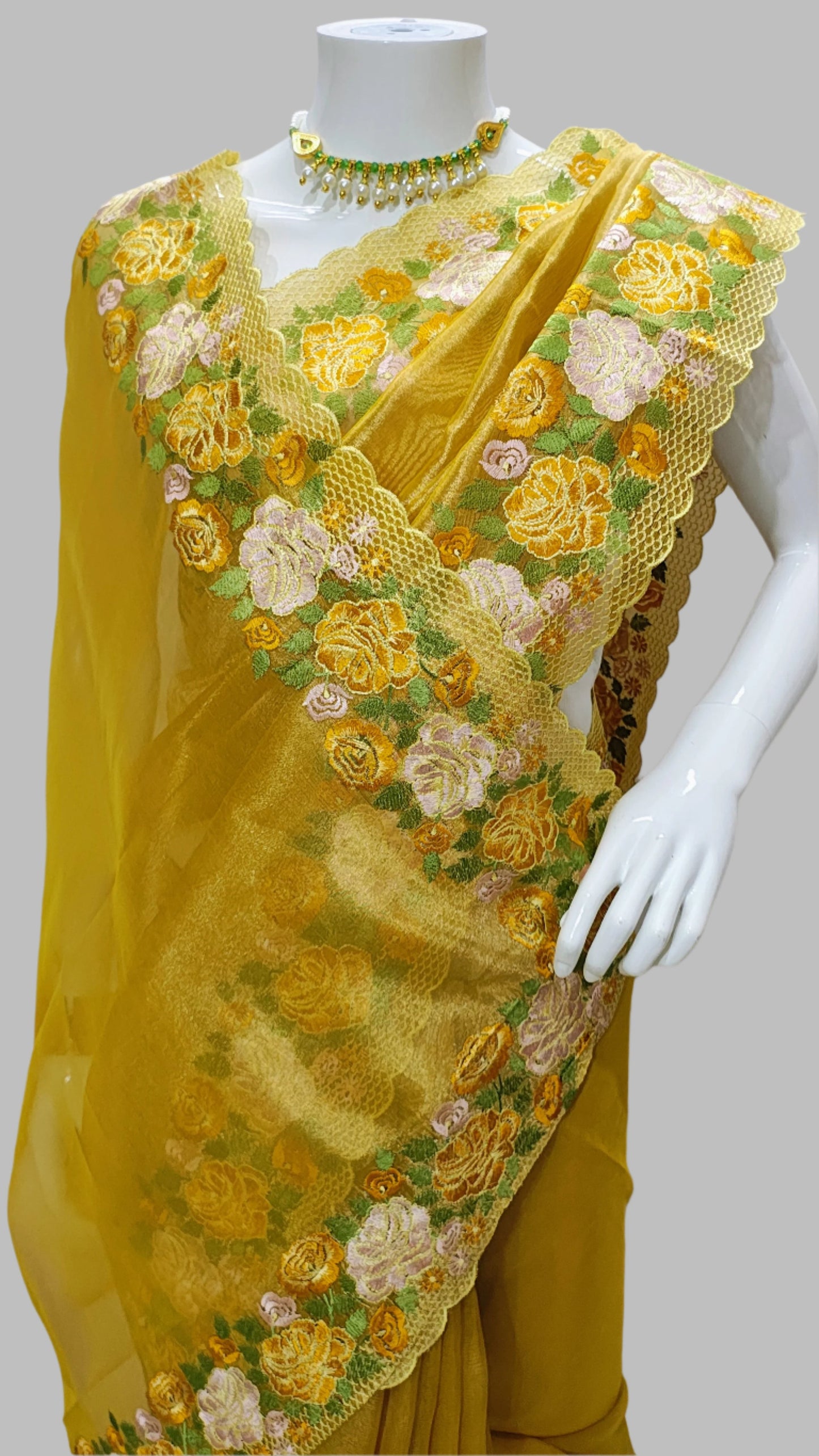 Banarasi Tissue Cutwork Saree With Unstitched Blouse