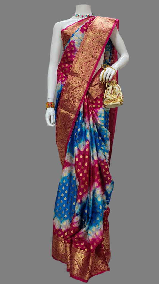 Worm Silk Multi Dye Banarasi Saree