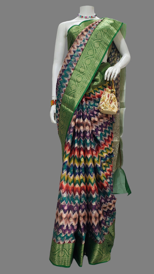 Worm Silk Multicolor Digital Print Banarasi Saree