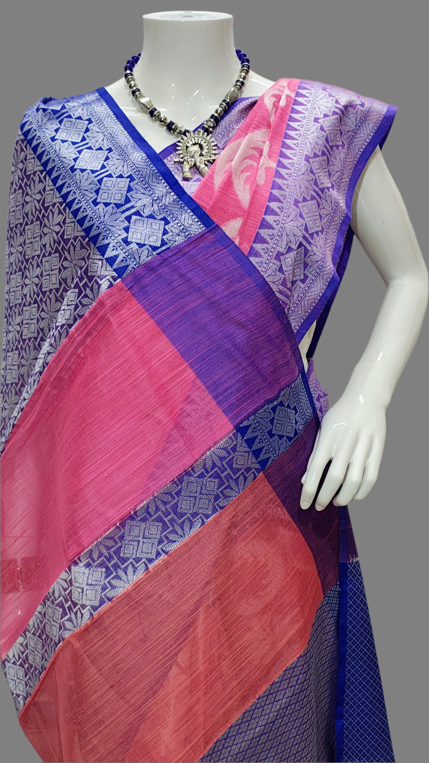 Cotton Silk Silver Jal Web Design Banarasi Saree