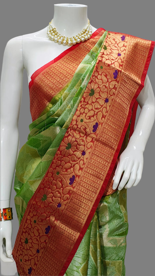 Organza Cutwork Web Design Banarasi Saree