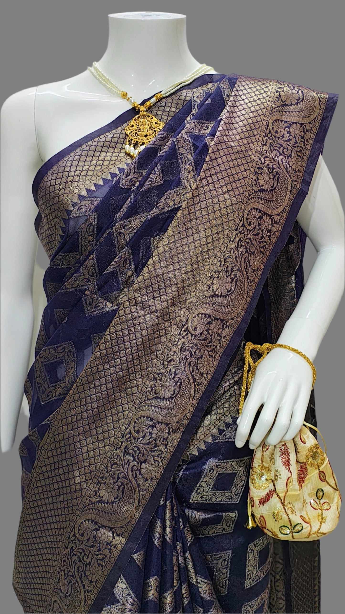 Organza Cotton Antic Web Design Banarasi Saree