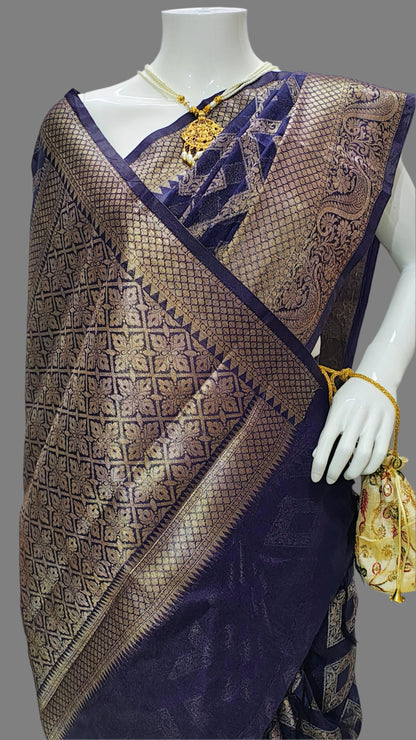 Organza Cotton Antic Web Design Banarasi Saree