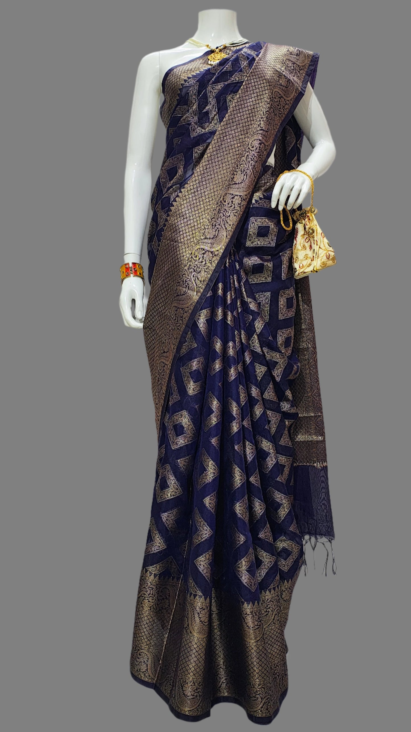 Organza Cotton Antic Web Design Banarasi Saree