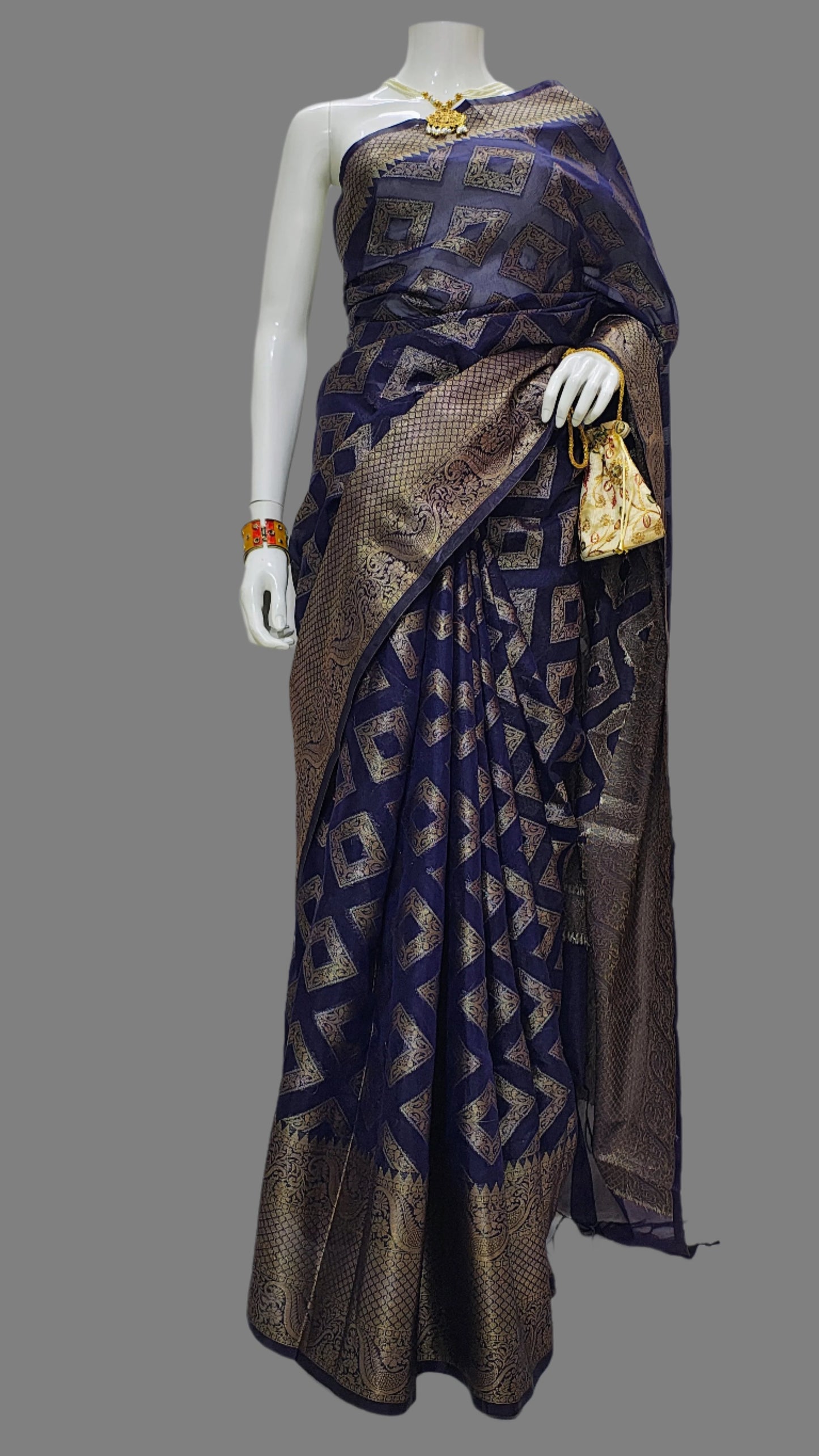 Organza Cotton Antic Web Design Banarasi Saree