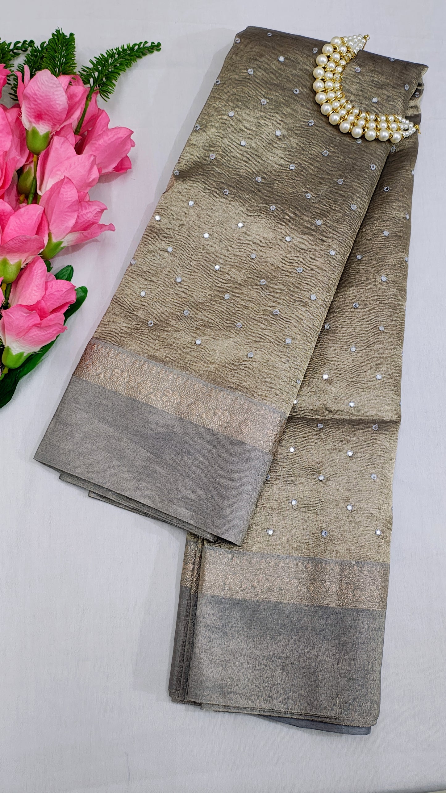 Banarasi Tissue Crushed Mirror Work Saree