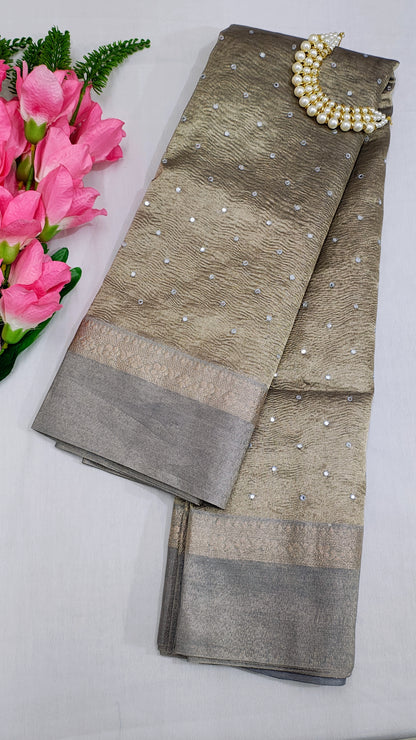 Banarasi Tissue Crushed Mirror Work Saree