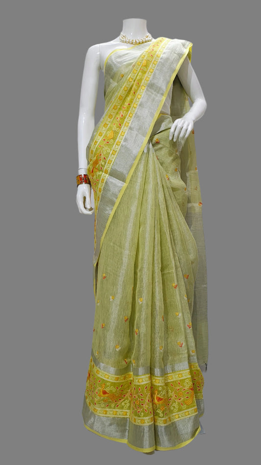 Tissue Linen Cotton Embroidery Banarasi Saree