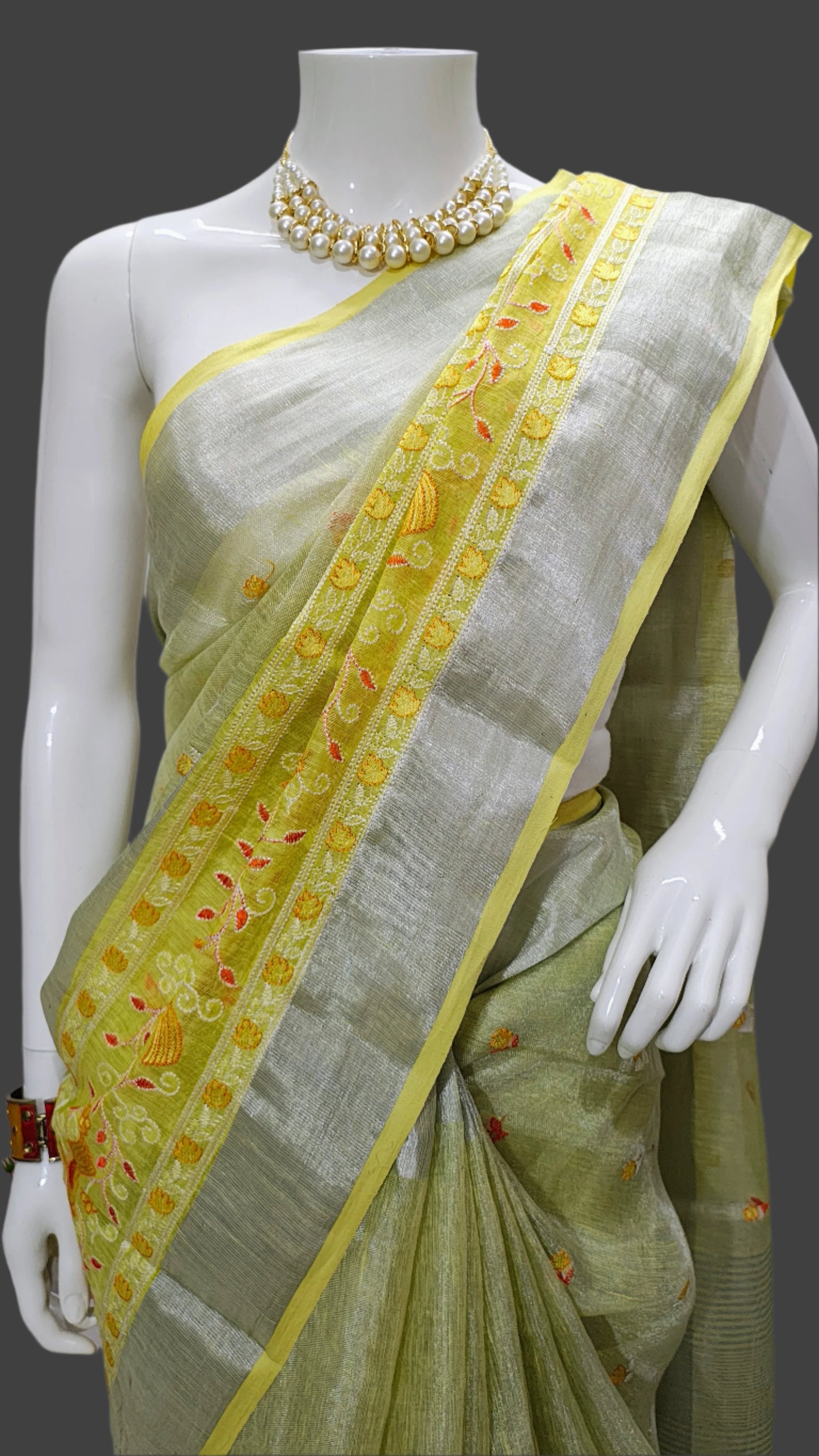 Tissue Linen Cotton Embroidery Banarasi Saree