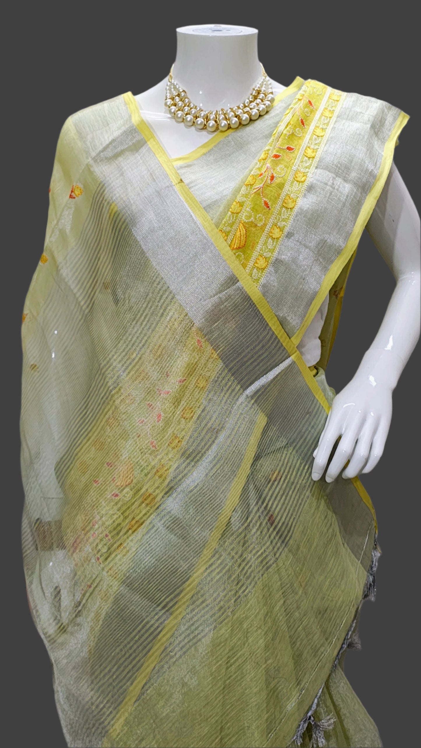 Tissue Linen Cotton Embroidery Banarasi Saree