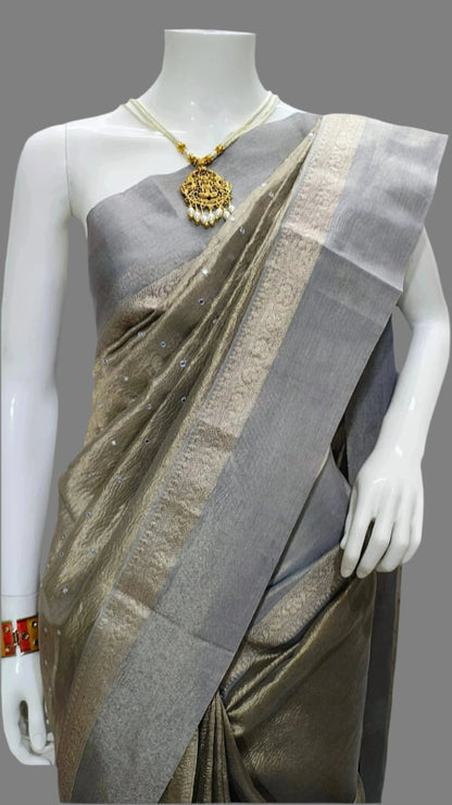 Banarasi Tissue Crushed Mirror Work Saree