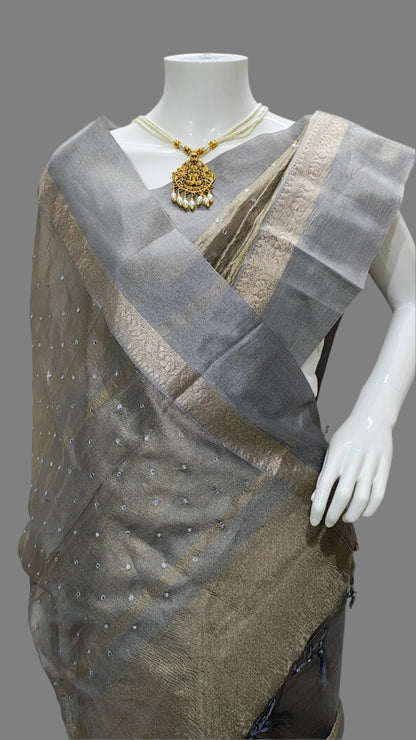 Banarasi Tissue Crushed Mirror Work Saree