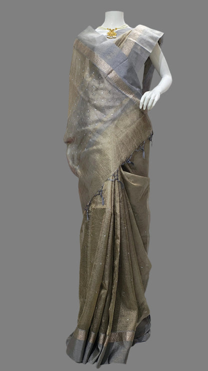 Banarasi Tissue Crushed Mirror Work Saree