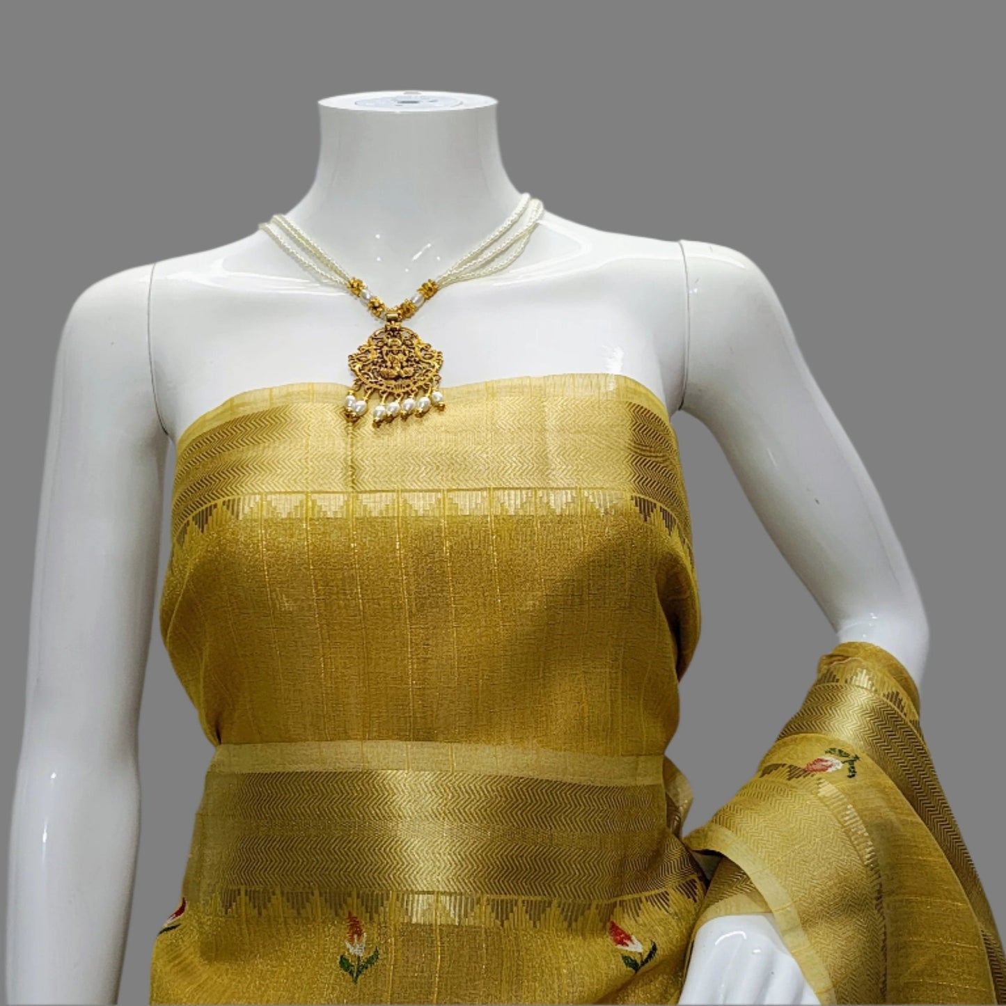 Yellow Linen Tissue Embroidery Banarasi Saree