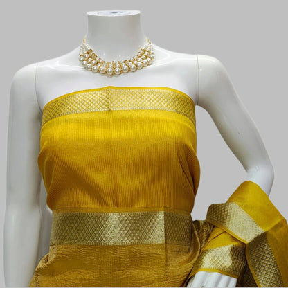 Tissue Crush Yellow Designer Saree With Unstitched Blouse
