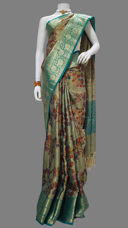 Banarasi Tissue Crushed Skirt Embroidery Saree