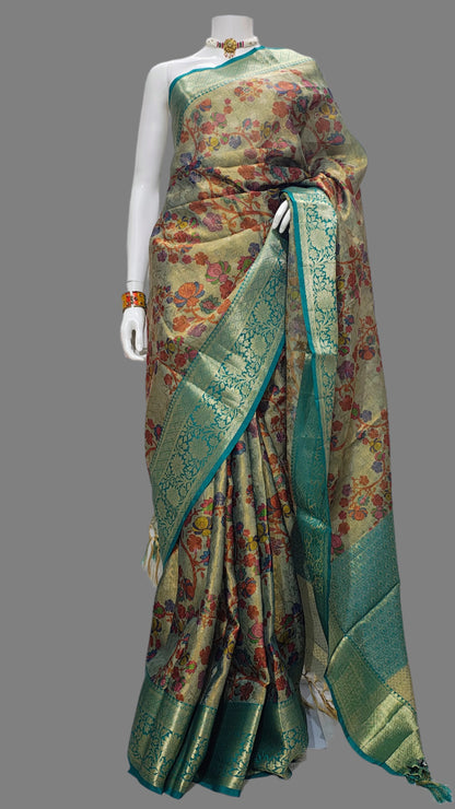 Banarasi Tissue Crushed Skirt Embroidery Saree