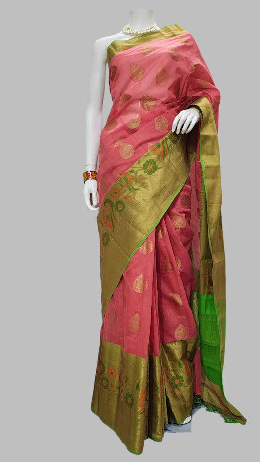 Banarasi Tussar Silk Meena Weaving Saree With Unstitched Blouse