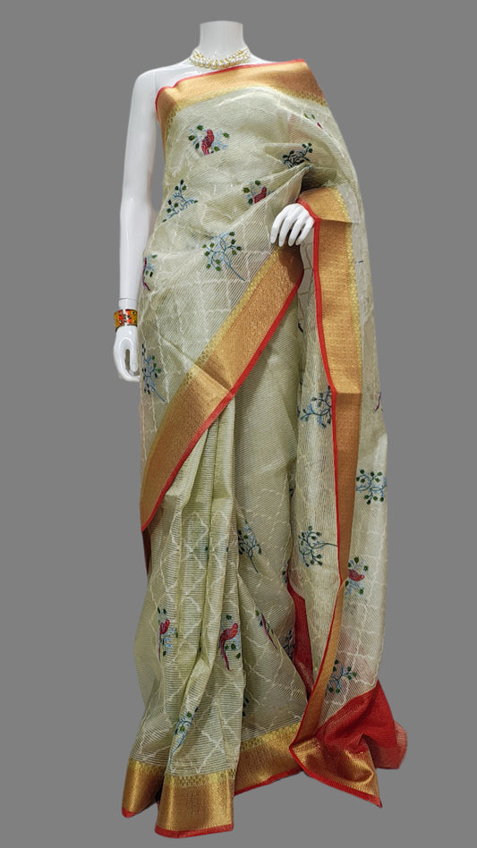 Banarasi Tissue Crushed Embroidery Saree