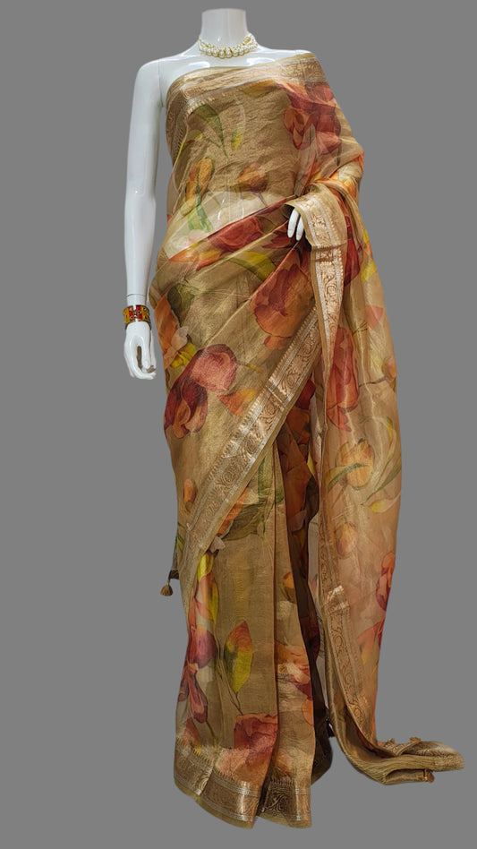 Pure Organza Banarasi Saree With Unstitched Blouse