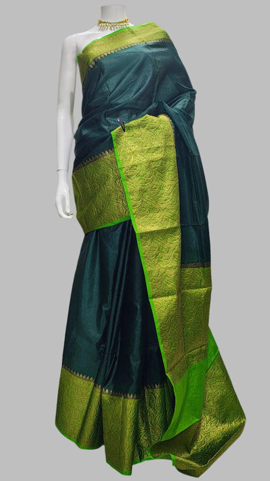 Green Worm Silk Skirt Design Banarasi Saree With Unstitched Blouse