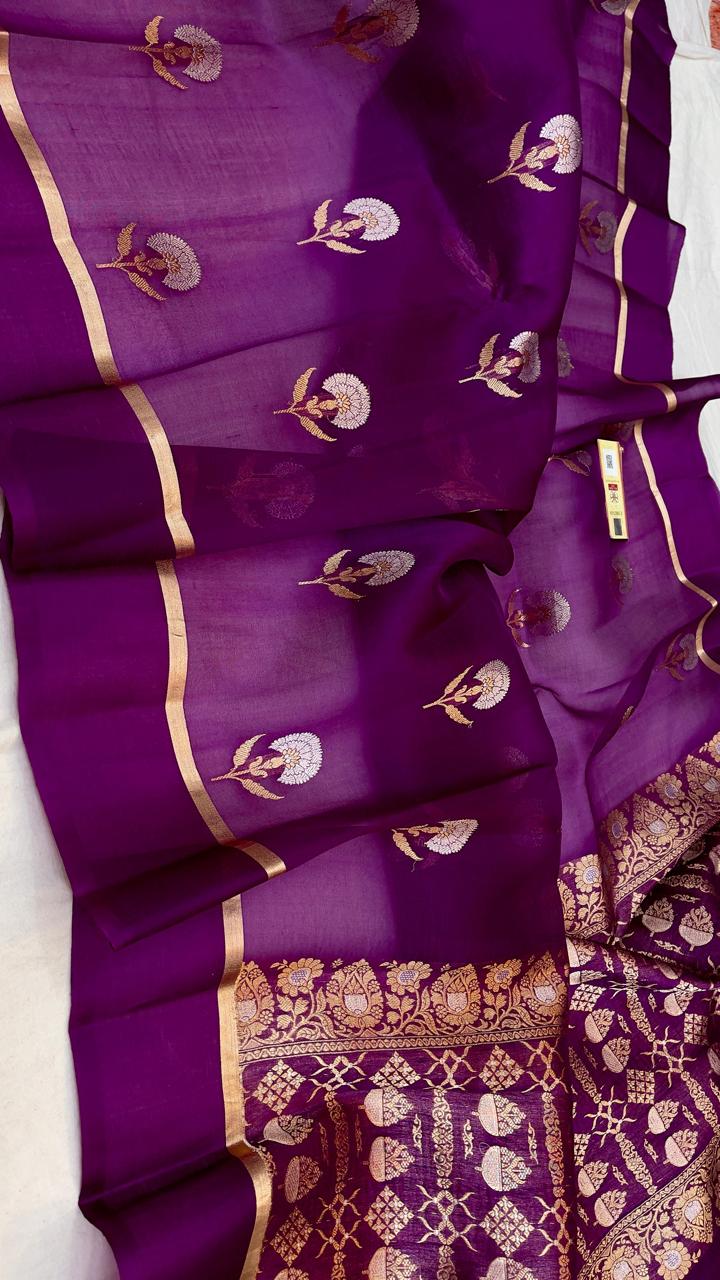 Pure Handloom Banarasi Kora Silk Saree