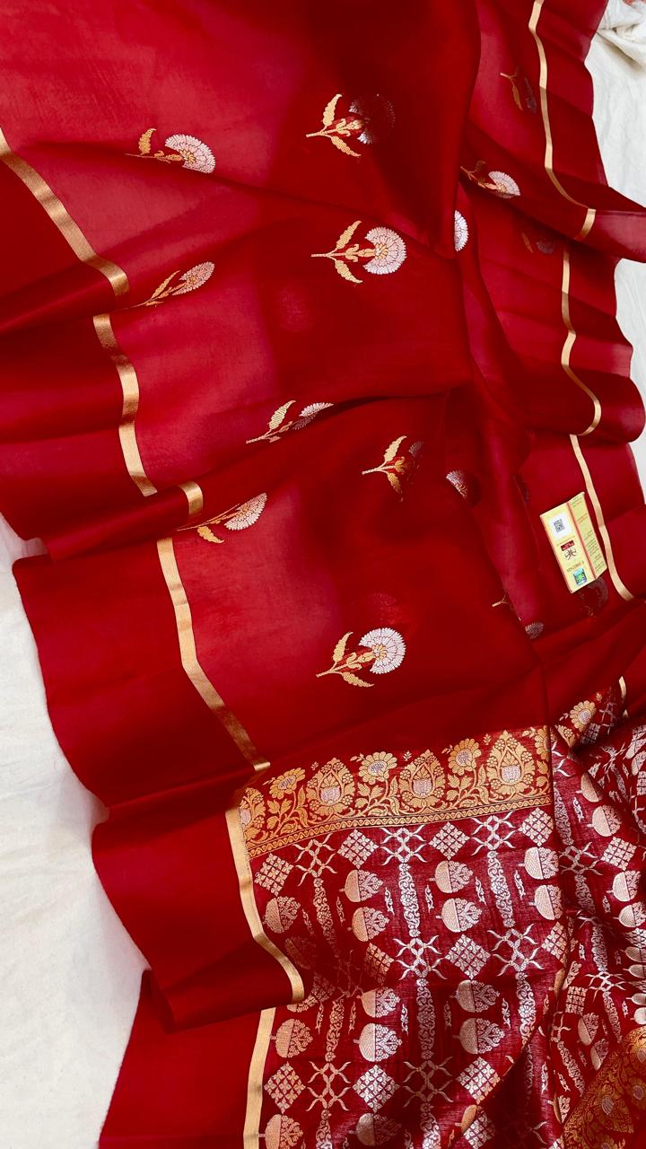 Pure Handloom Banarasi Kora Silk Saree